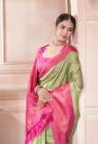 Vsaree Light Green Kanjivaram Silk Saree With Designer Zari Weaving Border And Blouse