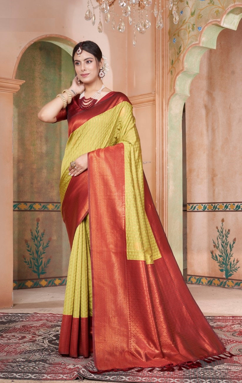 Vsaree Parrot Green Kanjivaram Silk Saree With Designer Zari Weaving Border And Blouse