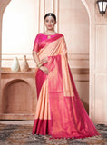 Vsaree Peach Kanjivaram Silk Saree With Designer Zari Weaving Border And Blouse