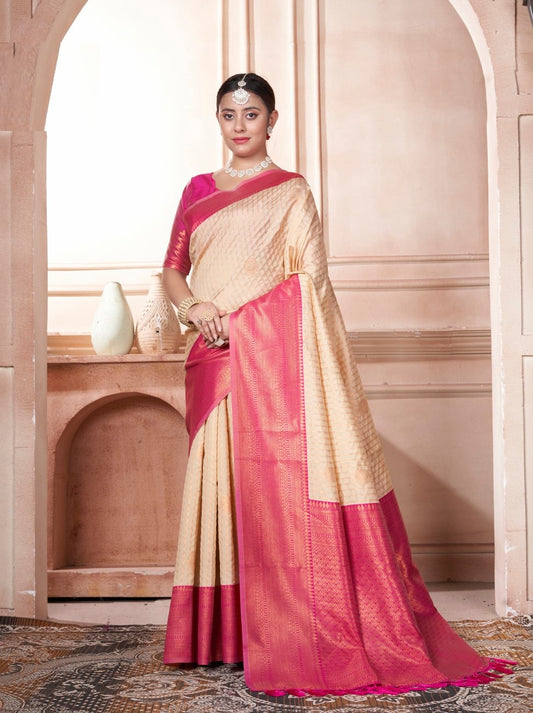 Vsaree Pink Kanjivaram Silk Saree With Designer Zari Weaving Border And Blouse