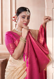 Vsaree Pink Kanjivaram Silk Saree With Designer Zari Weaving Border And Blouse