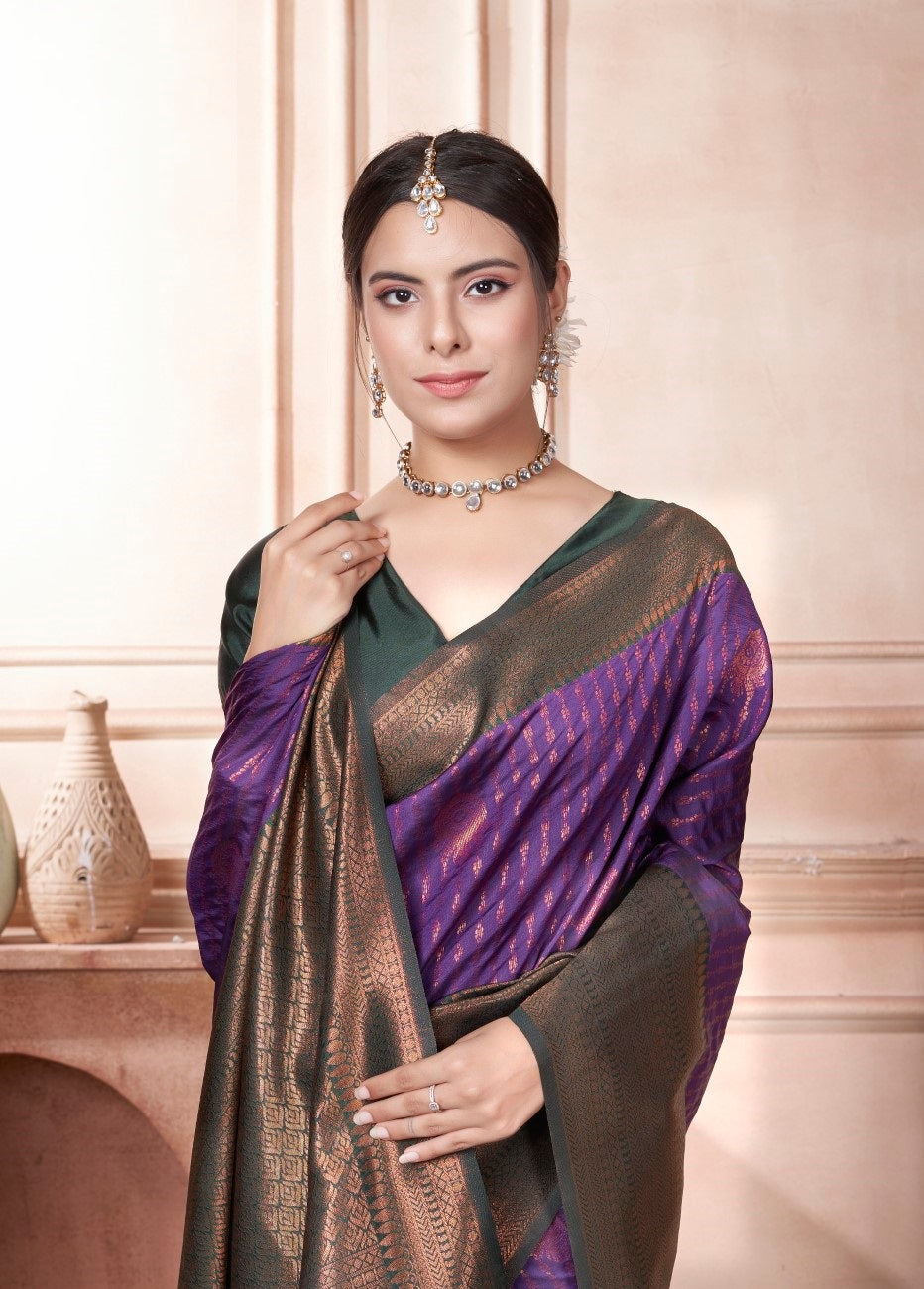 Vsaree Purple Kanjivaram Silk Saree With Designer Zari Weaving Border And Blouse