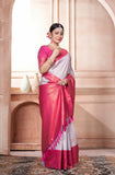 Vsaree Rani Pink Kanjivaram Silk Saree With Designer Zari Weaving Border And Blouse