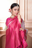 Vsaree Rani Pink Kanjivaram Silk Saree With Designer Zari Weaving Border And Blouse