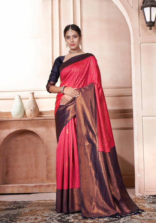 Vsaree Red Kanjivaram Silk Saree With Designer Zari Weaving Border And Blouse