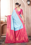 Vsaree Sky Blue Kanjivaram Silk Saree With Designer Zari Weaving Border And Blouse