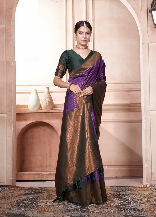 Vsaree Wine Kanjivaram Silk Saree With Designer Zari Weaving Border And Blouse