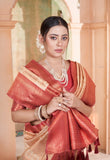 Vsaree Peach Kanjivaram Silk Saree With Designer Zari Weaving Border And Blouse