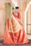 Vsaree Peach Kanjivaram Silk Saree With Designer Zari Weaving Border And Blouse