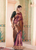 Vsaree Purple Kanjivaram Silk Saree With Designer Zari Weaving Border And Blouse