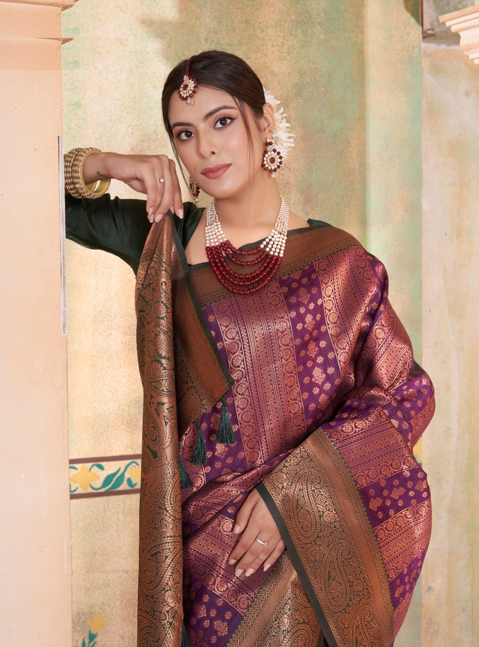 Vsaree Purple Kanjivaram Silk Saree With Designer Zari Weaving Border And Blouse