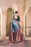 Vsaree Teal Kanjivaram Silk Saree With Designer Zari Weaving Border And Blouse