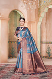 Vsaree Teal Kanjivaram Silk Saree With Designer Zari Weaving Border And Blouse