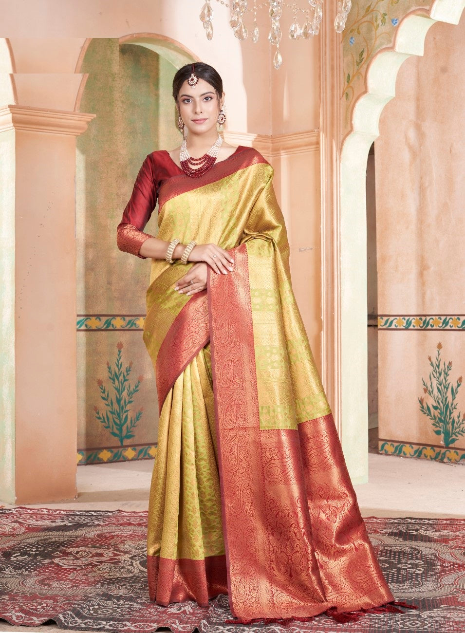 Vsaree Yellow Kanjivaram Silk Saree With Designer Zari Weaving Border And Blouse