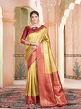 Vsaree Yellow Kanjivaram Silk Saree With Designer Zari Weaving Border And Blouse