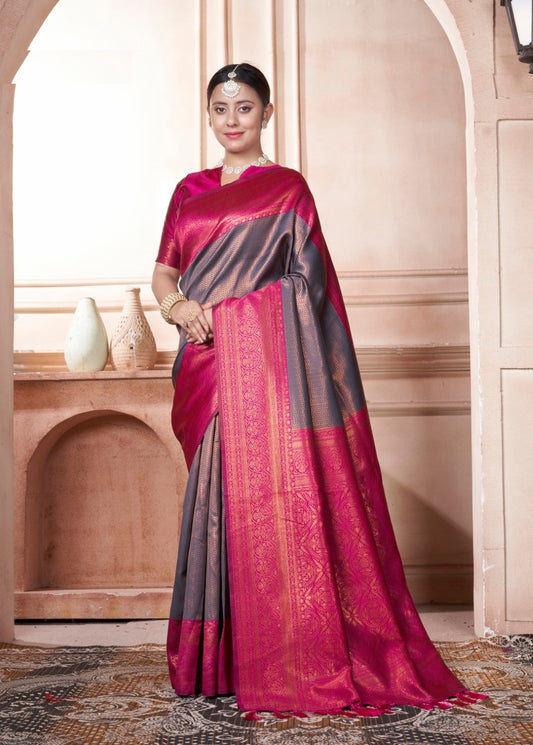 Vsaree Lavender Faux Kanjivaram Silk Saree With Designer Zari Weaving Border And Blouse