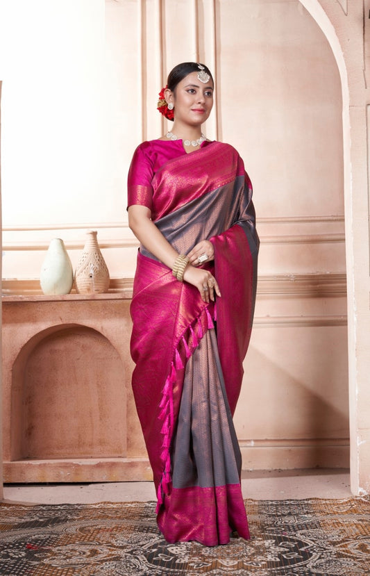 Vsaree Lavender Faux Kanjivaram Silk Saree With Designer Zari Weaving Border And Blouse