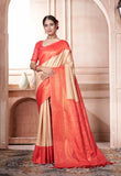 Vsaree Orange Faux Kanjivaram Silk Saree With Designer Zari Weaving Border And Blouse