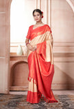 Vsaree Orange Faux Kanjivaram Silk Saree With Designer Zari Weaving Border And Blouse