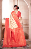 Vsaree Orange Faux Kanjivaram Silk Saree With Designer Zari Weaving Border And Blouse