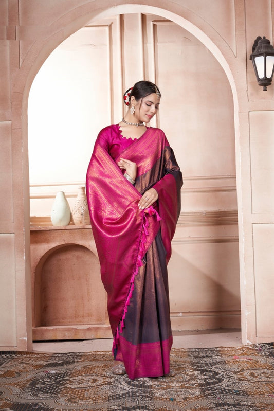 Vsaree Pink Faux Kanjivaram Silk Saree With Designer Zari Weaving Border And Blouse