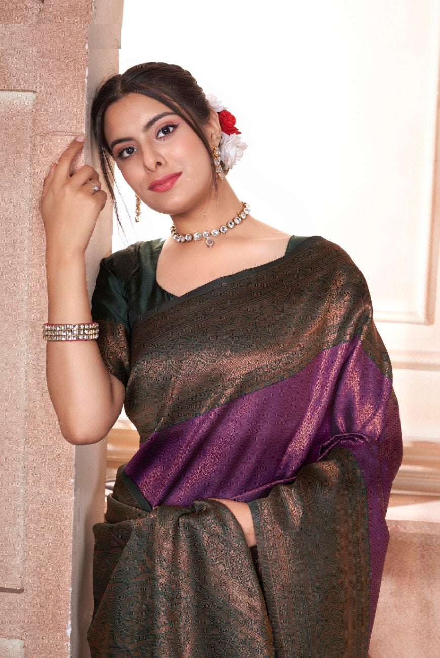 Vsaree Purple Kanjivaram Silk Saree With Designer Zari Weaving Border And Blouse