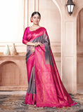 Vsaree Rani Pink Kanjivaram Silk Saree With Designer Zari Weaving Border And Blouse