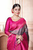 Vsaree Rani Pink Kanjivaram Silk Saree With Designer Zari Weaving Border And Blouse