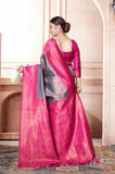 Vsaree Rani Pink Kanjivaram Silk Saree With Designer Zari Weaving Border And Blouse