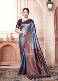 Vsaree Teal Kanjivaram Silk Saree With Designer Zari Weaving Border And Blouse