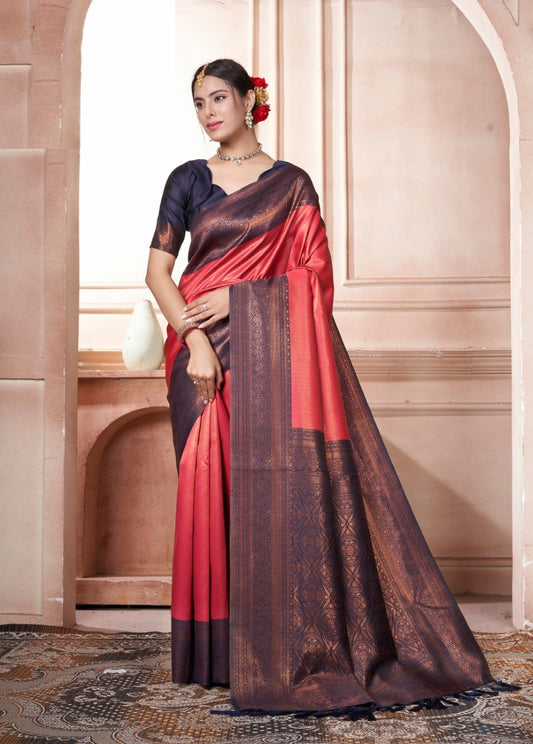 Vsaree Wine Faux Kanjivaram Silk Saree With Designer Zari Weaving Border And Blouse