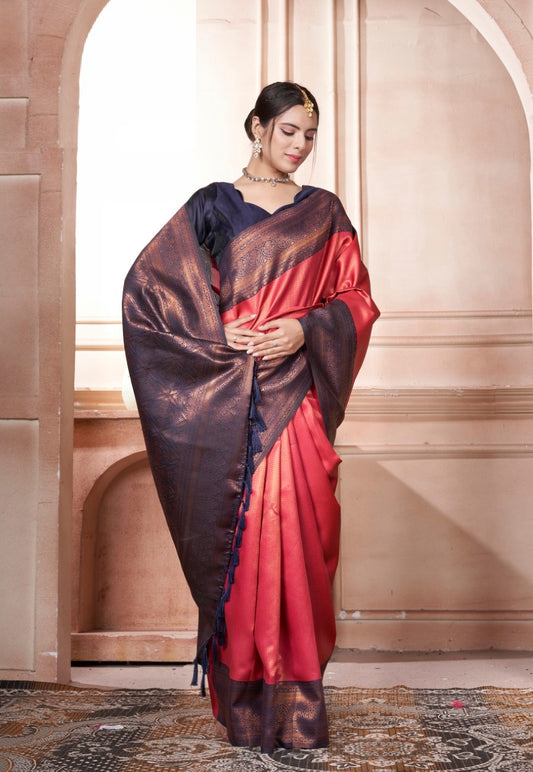 Vsaree Wine Faux Kanjivaram Silk Saree With Designer Zari Weaving Border And Blouse