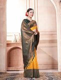 Vsaree Yellow Faux Kanjivaram Silk Saree With Designer Zari Weaving Border And Blouse