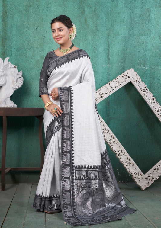 Vsaree Black Faux Kanjivaram Silk Saree With Designer Zari Weaving Border And Blouse