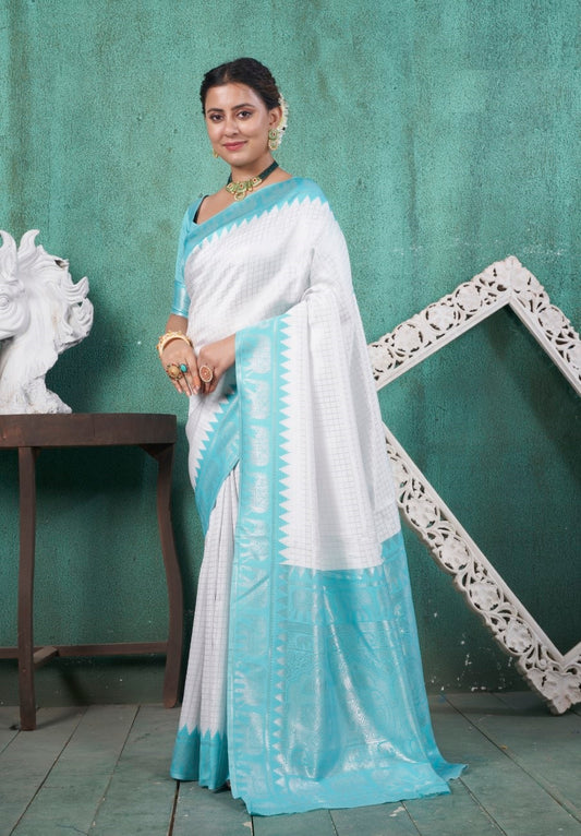 Vsaree Light Blue Faux Kanjivaram Silk Saree With Designer Zari Weaving Border And Blouse