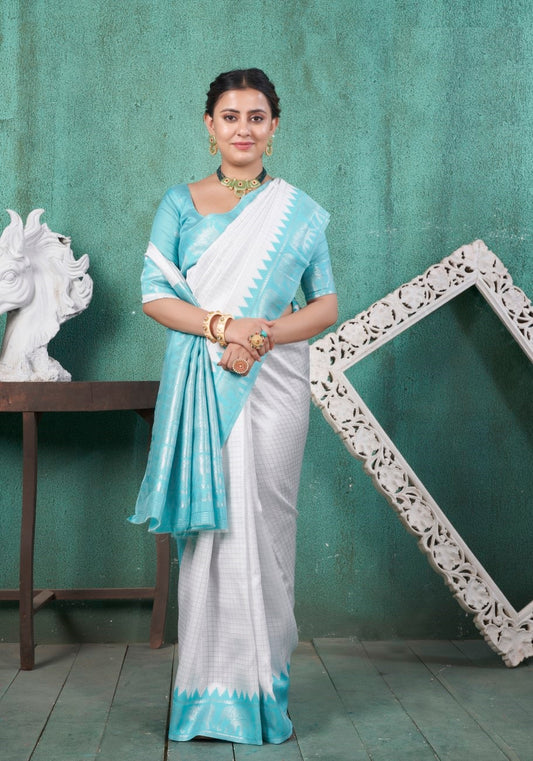 Vsaree Light Blue Faux Kanjivaram Silk Saree With Designer Zari Weaving Border And Blouse