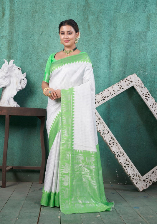 Vsaree Light Green Faux Kanjivaram Silk Saree With Designer Zari Weaving Border And Blouse