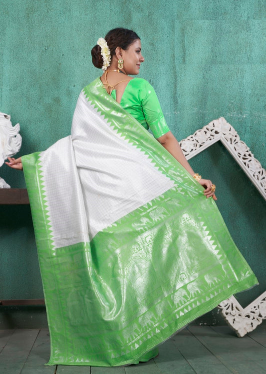 Vsaree Light Green Faux Kanjivaram Silk Saree With Designer Zari Weaving Border And Blouse