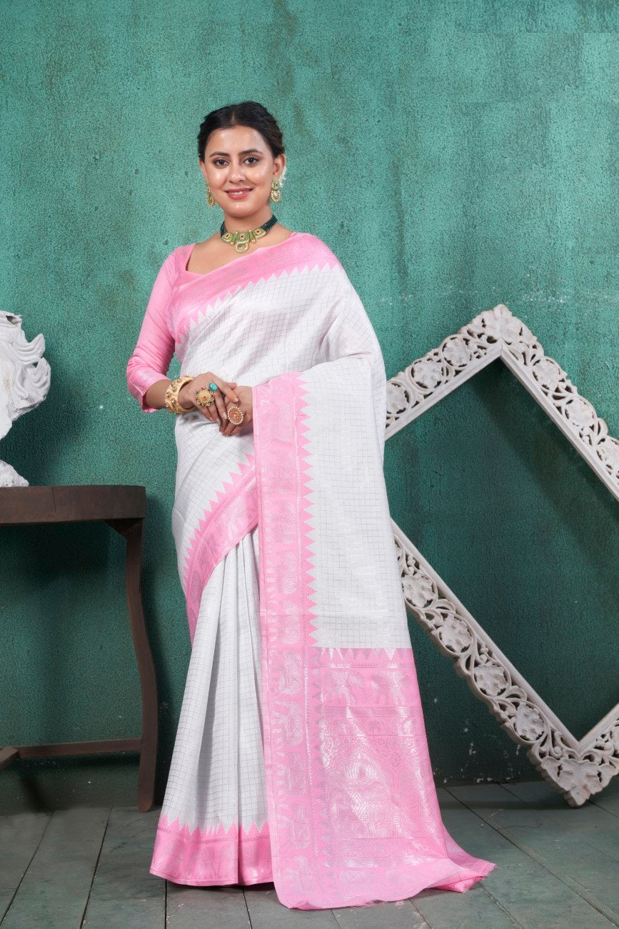 Vsaree Pink Faux Kanjivaram Silk Saree With Designer Zari Weaving Border And Blouse