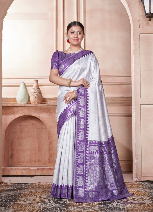 Vsaree Purple Faux Kanjivaram Silk Saree With Designer Zari Weaving Border And Blouse