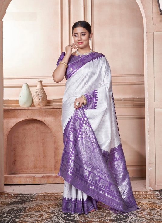 Vsaree Purple Faux Kanjivaram Silk Saree With Designer Zari Weaving Border And Blouse