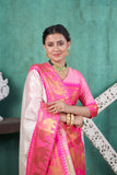 Vsaree Rani Pink Faux Kanjivaram Silk Saree With Designer Zari Weaving Border And Blouse