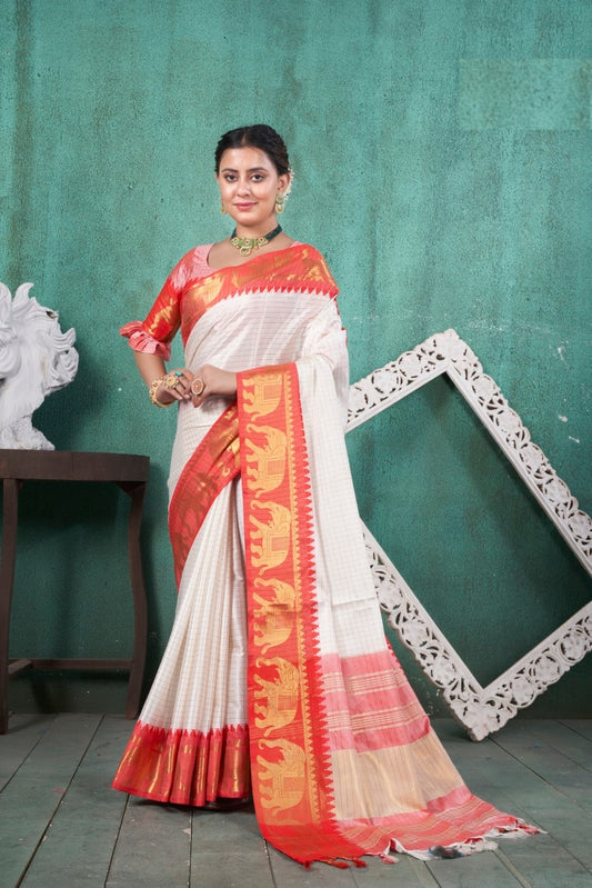 Vsaree Red Faux Kanjivaram Silk Saree With Designer Zari Weaving Border And Blouse