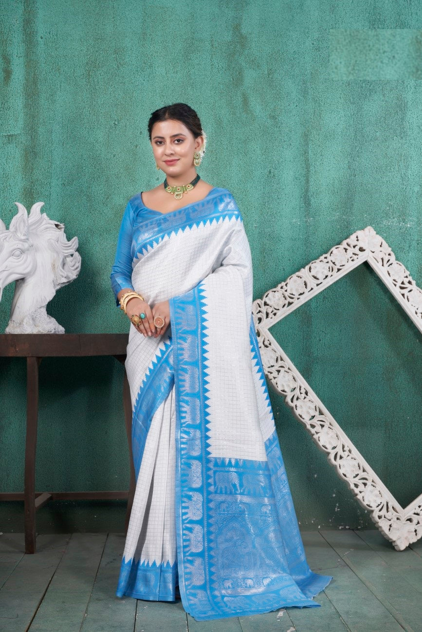 Vsaree Sky Blue Faux Kanjivaram Silk Saree With Designer Zari Weaving Border And Blouse