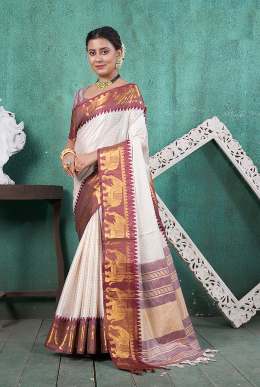 Vsaree Wine Faux Kanjivaram Silk Saree With Designer Zari Weaving Border And Blouse