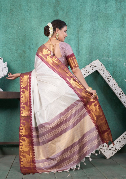 Vsaree Wine Faux Kanjivaram Silk Saree With Designer Zari Weaving Border And Blouse