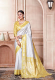 Vsaree Yellow Faux Kanjivaram Silk Saree With Designer Zari Weaving Border And Blouse