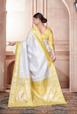 Vsaree Yellow Faux Kanjivaram Silk Saree With Designer Zari Weaving Border And Blouse