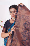 Vsaree Blue Kanjivaram Silk Saree With Designer Zari Weaving Border And Blouse