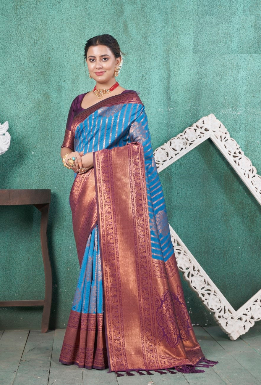 Vsaree Red Kanjivaram Silk Saree With Designer Zari Weaving Border And Blouse